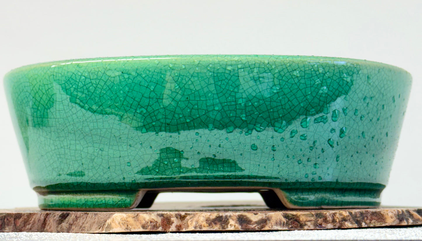 Chinese Yixing Bonsai Pot | Oval Crackled/ Inked Green Glaze – 23.5cm