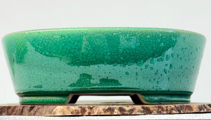Chinese Yixing Bonsai Pot | Oval Crackled/ Inked Green Glaze – 23.5cm