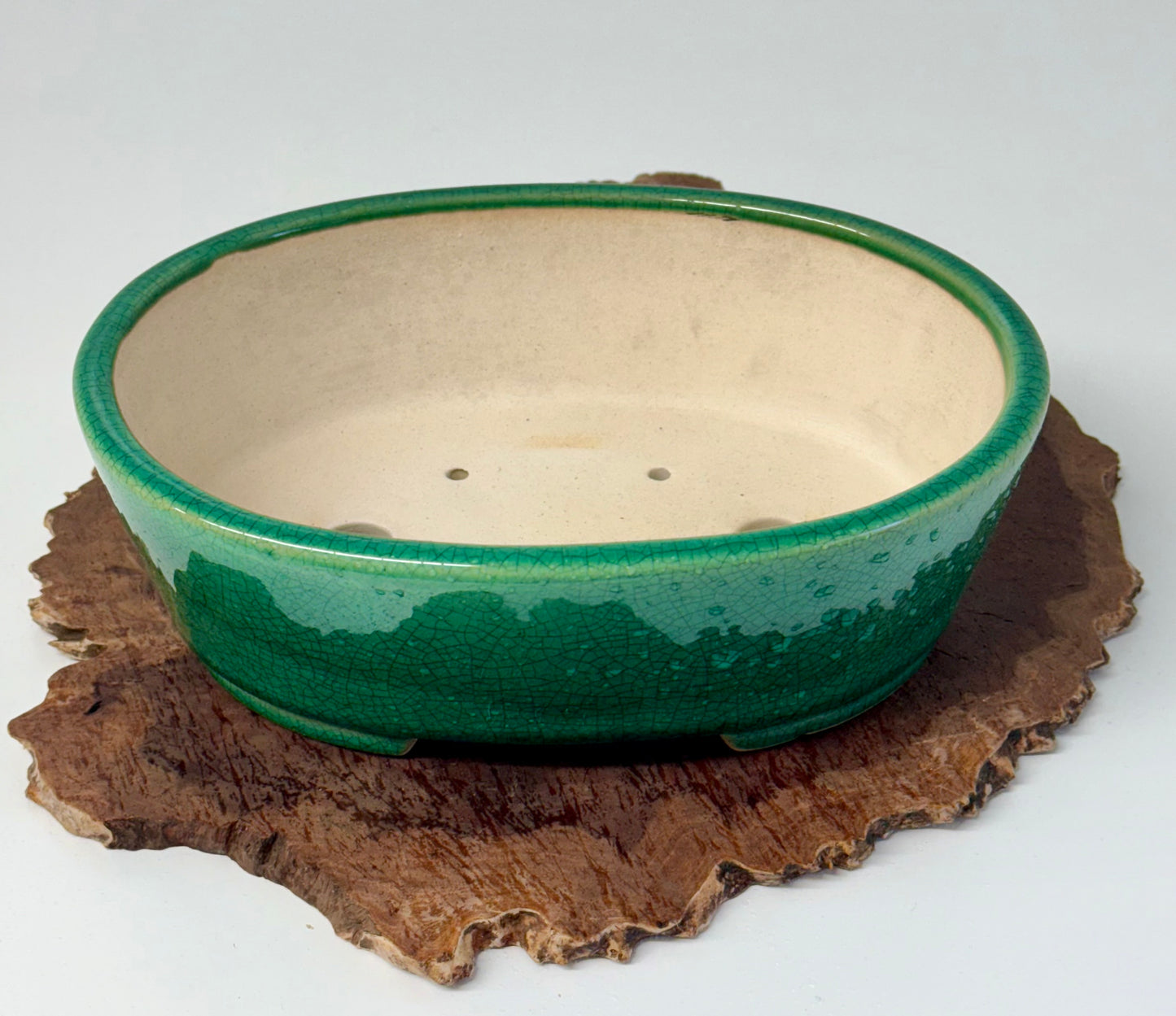 Chinese Yixing Bonsai Pot | Oval Crackled/ Inked Green Glaze – 23.5cm