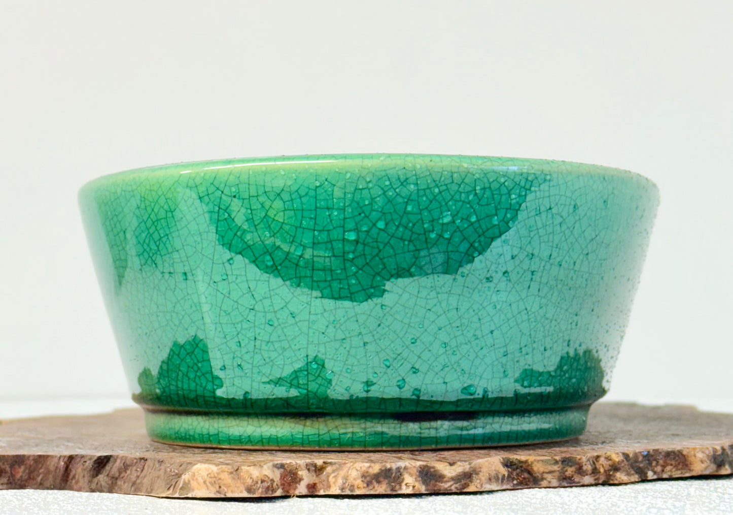Chinese Yixing Bonsai Pot | Oval Crackled/ Inked Green Glaze – 23.5cm
