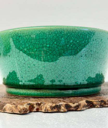 Chinese Yixing Bonsai Pot | Oval Crackled/ Inked Green Glaze – 23.5cm