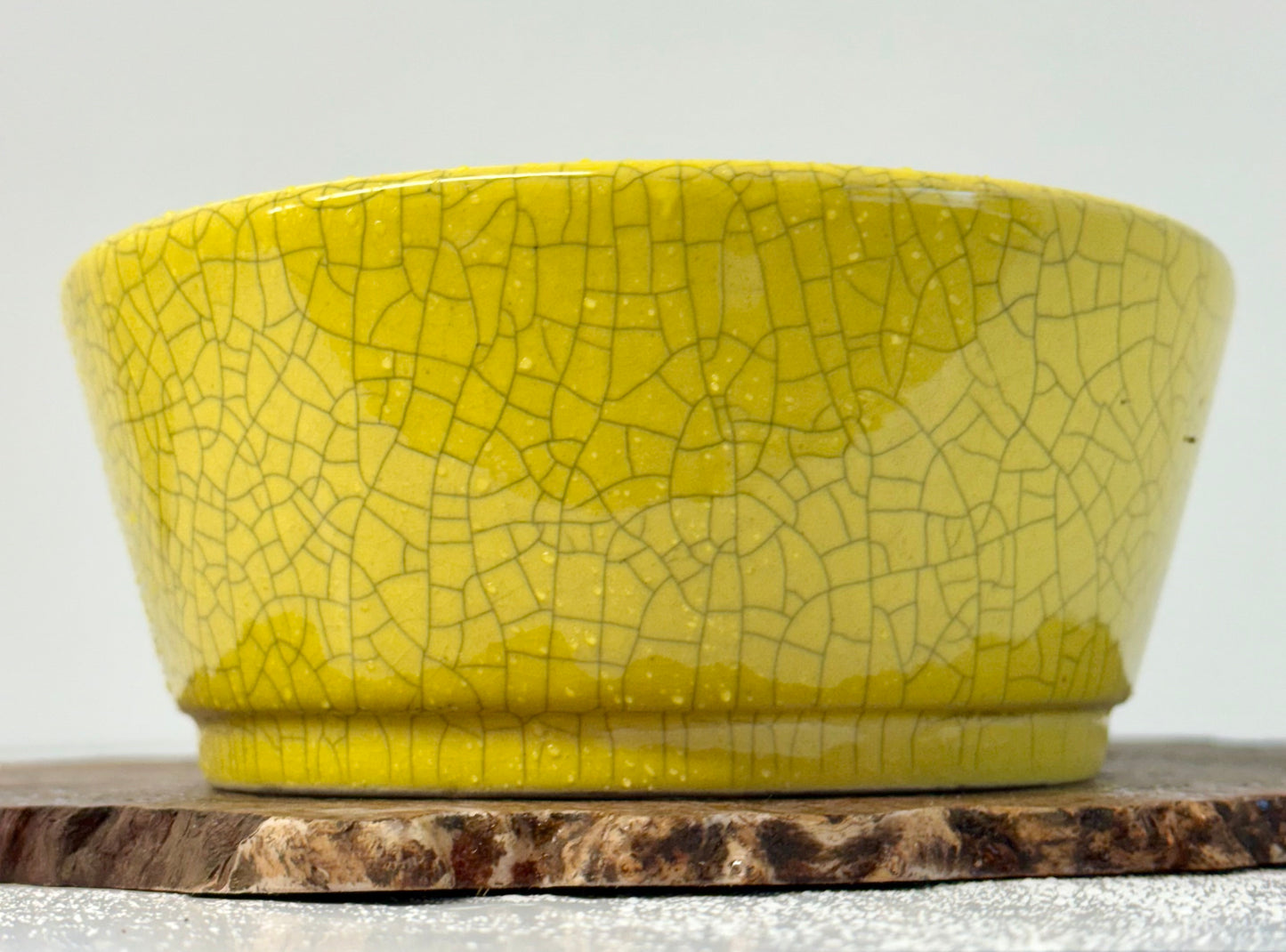 Chinese Yixing Bonsai Pot | Oval Crackled/ Inked Yellow Glaze – 23.5cm