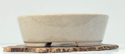 Chinese Yixing Bonsai Pot | Oval Crackled/ Inked Cream Glaze – 23.5cm