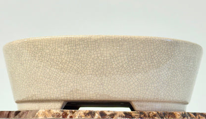 Chinese Yixing Bonsai Pot | Oval Crackled/ Inked Cream Glaze – 23.5cm