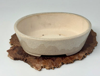 Chinese Yixing Bonsai Pot | Oval Crackled/ Inked Cream Glaze – 23.5cm