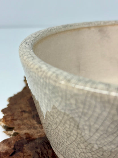 Chinese Yixing Bonsai Pot | Oval Crackled/ Inked Cream Glaze – 23.5cm