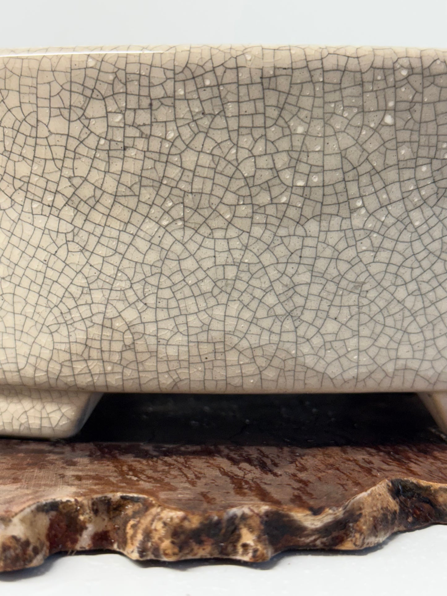 Chinese Yixing Bonsai Pot | Oval Crackled/ Inked Cream Glaze – 23.5cm