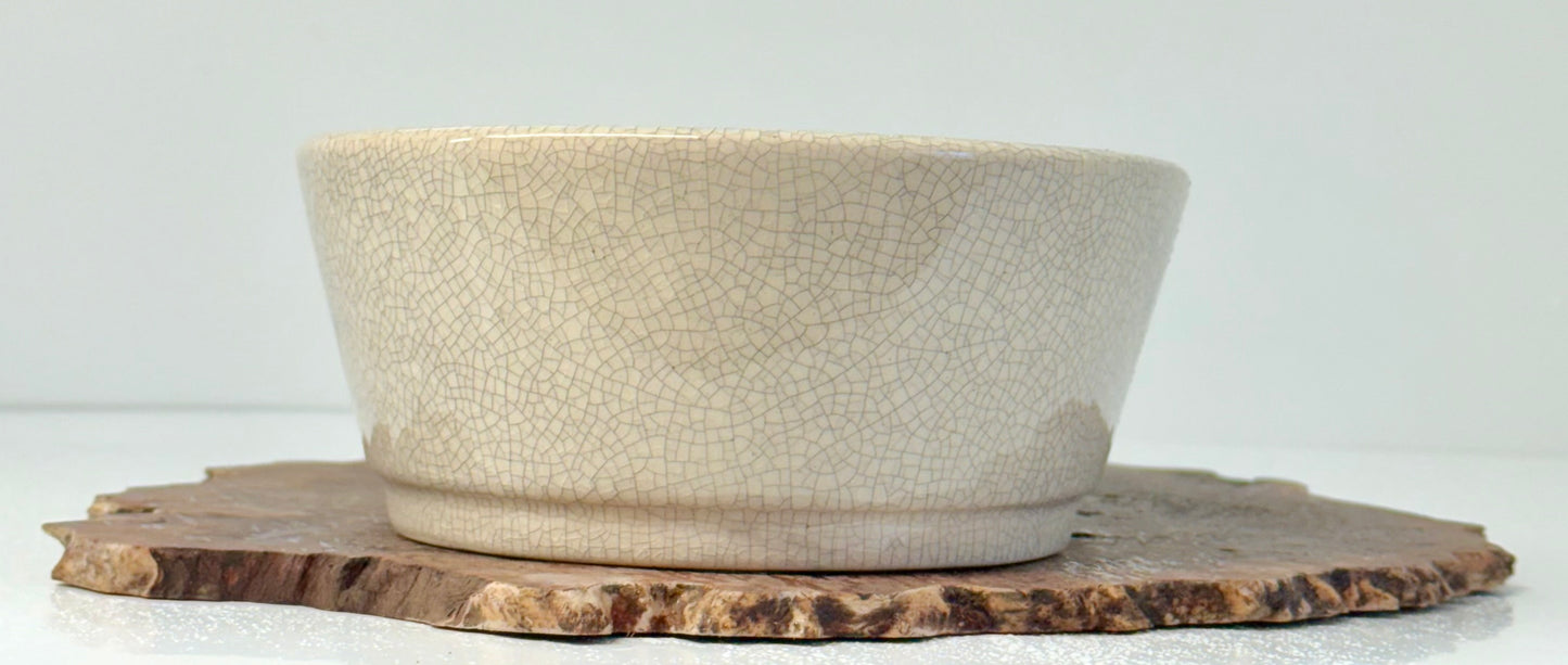 Chinese Yixing Bonsai Pot | Oval Crackled/ Inked Cream Glaze – 23.5cm