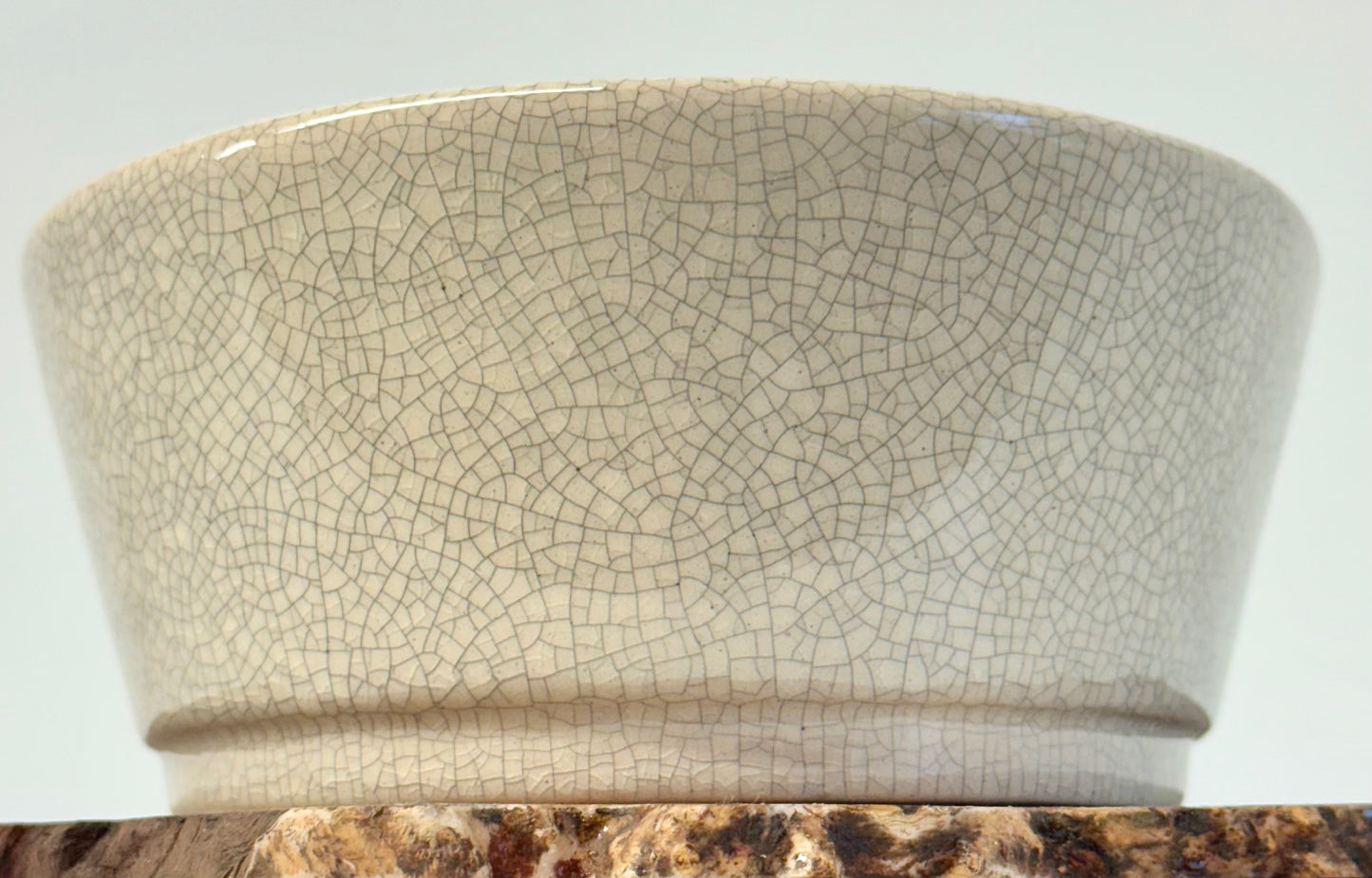 Chinese Yixing Bonsai Pot | Oval Crackled/ Inked Cream Glaze – 23.5cm