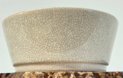Chinese Yixing Bonsai Pot | Oval Crackled/ Inked Cream Glaze – 23.5cm