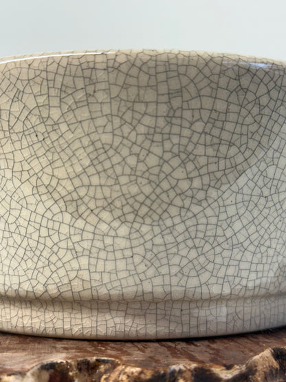 Chinese Yixing Bonsai Pot | Oval Crackled/ Inked Cream Glaze – 23.5cm
