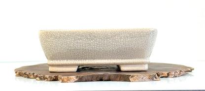 Chinese Yixing Bonsai Pot | Rectangle Crackled/ Inked Cream Glaze – 17.5cm