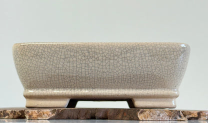 Chinese Yixing Bonsai Pot | Rectangle Crackled/ Inked Cream Glaze – 17.5cm