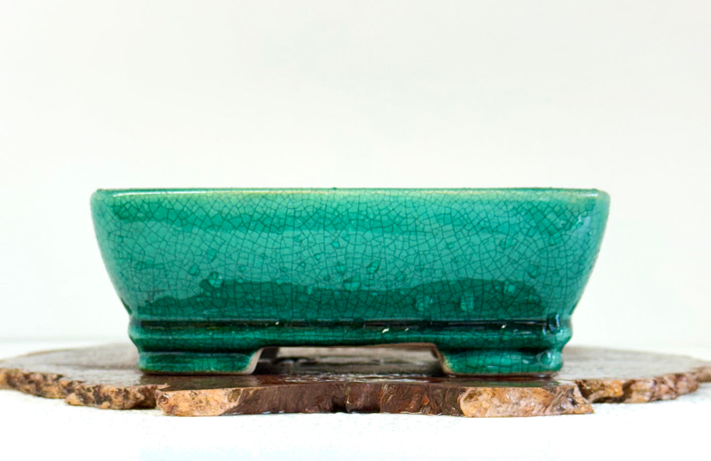 Chinese Yixing Bonsai Pot | Rectangle Crackled/ Inked Green Glaze – 17.5cm
