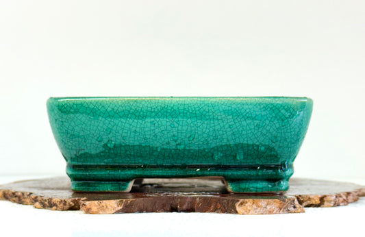 Chinese Yixing Bonsai Pot | Rectangle Crackled/ Inked Green Glaze – 17.5cm