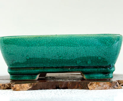 Chinese Yixing Bonsai Pot | Rectangle Crackled/ Inked Green Glaze – 17.5cm