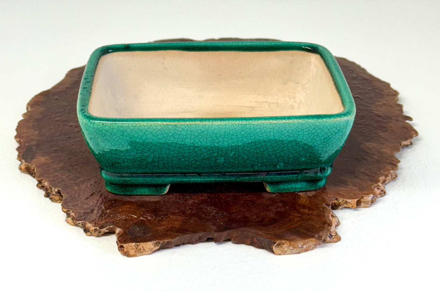 Chinese Yixing Bonsai Pot | Rectangle Crackled/ Inked Green Glaze – 17.5cm