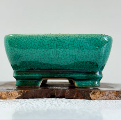 Chinese Yixing Bonsai Pot | Rectangle Crackled/ Inked Green Glaze – 17.5cm