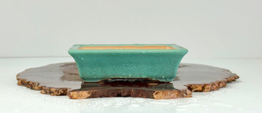 Chinese Yixing Bonsai Pot | Rectangle Speckled Aqua Glaze – 17.5cm