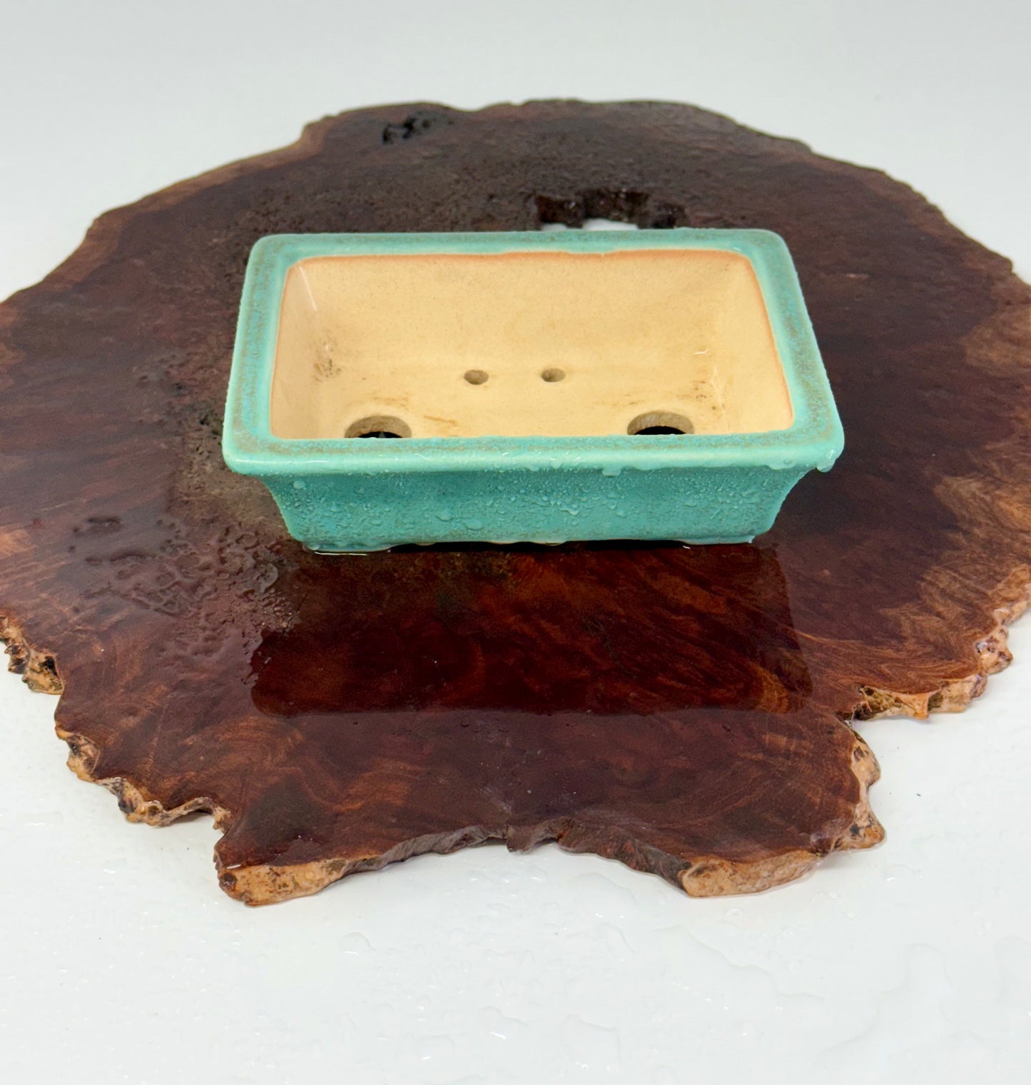 Chinese Yixing Bonsai Pot | Rectangle Speckled Aqua Glaze – 17.5cm
