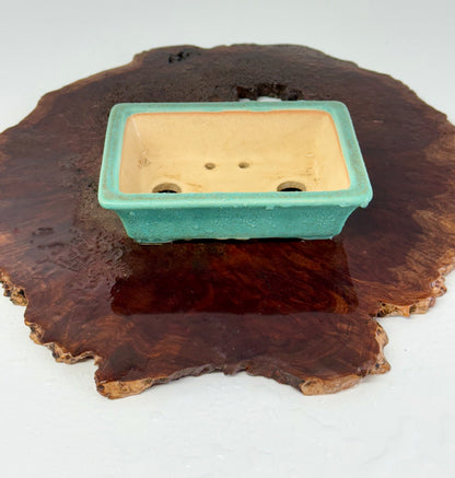Chinese Yixing Bonsai Pot | Rectangle Speckled Aqua Glaze – 17.5cm