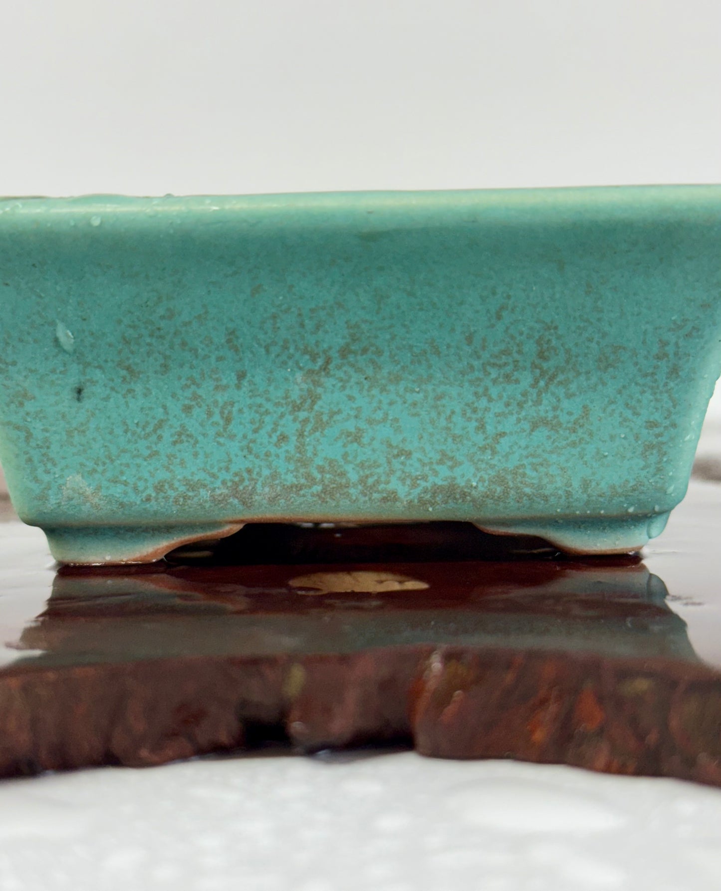 Chinese Yixing Bonsai Pot | Rectangle Speckled Aqua Glaze – 17.5cm