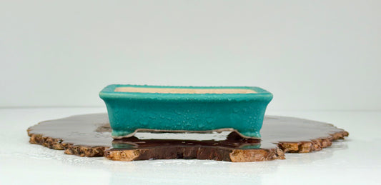 Chinese Yixing Bonsai Pot | Rectangle Aqua Glaze – 14cm