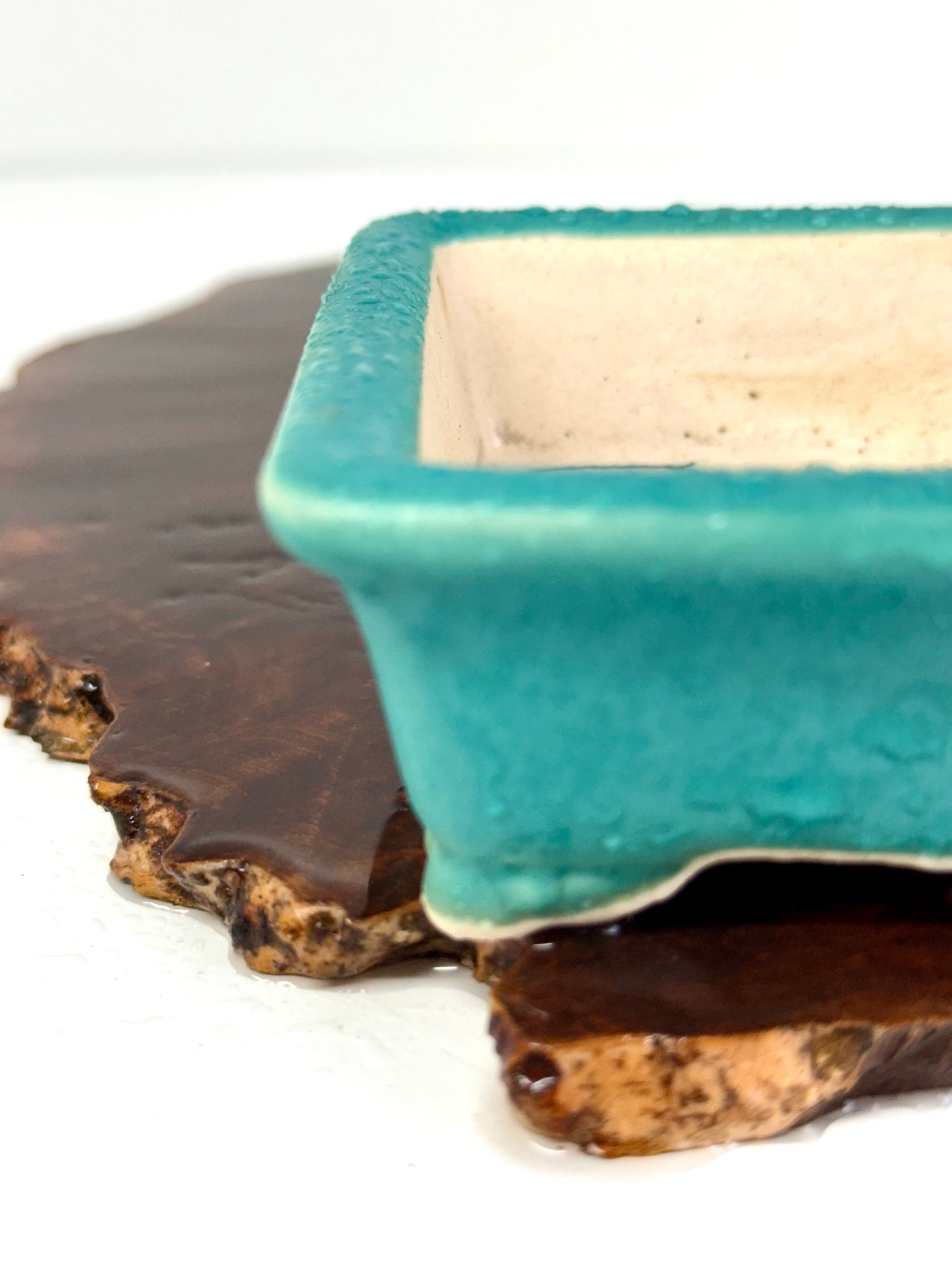 Chinese Yixing Bonsai Pot | Rectangle Aqua Glaze – 14cm