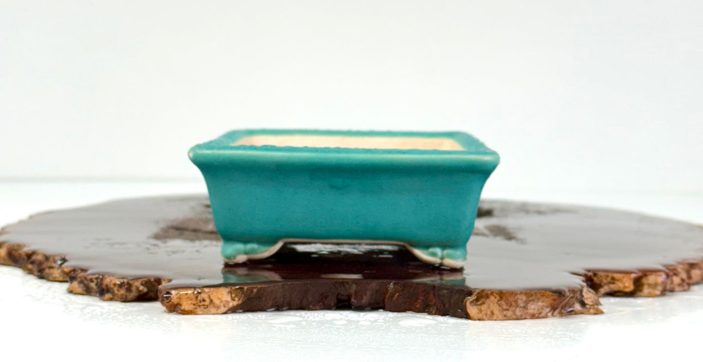Chinese Yixing Bonsai Pot | Rectangle Aqua Glaze – 14cm