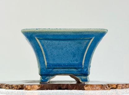 Chinese Yixing Bonsai Pot | Square Fluted Blue Glaze – 15 cm
