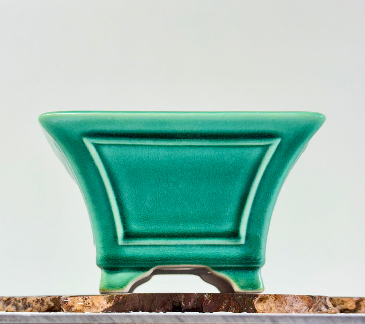 Chinese Yixing Bonsai Pot | Square Fluted Green Glaze – 15 cm