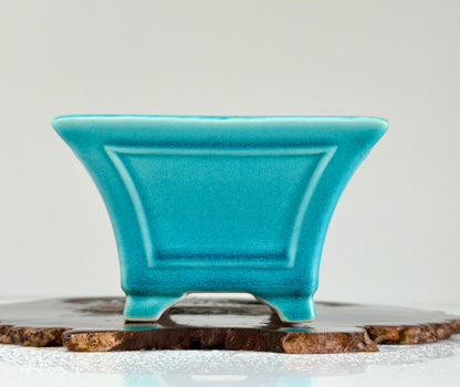 Chinese Yixing Bonsai Pot | Square Fluted Turquoise Glaze – 15 cm