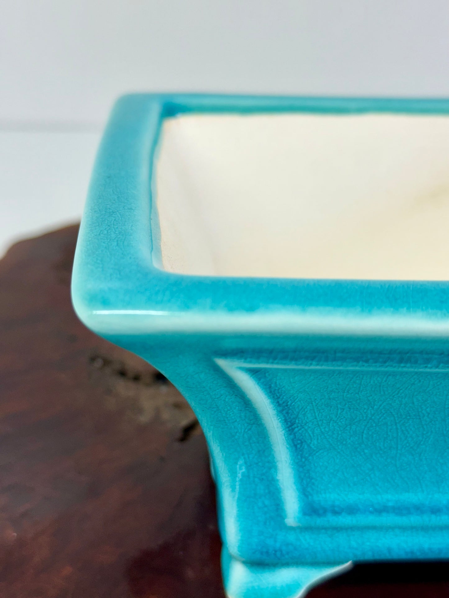 Chinese Yixing Bonsai Pot | Square Fluted Turquoise Glaze – 15 cm