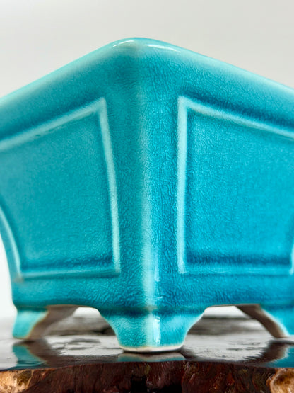 Chinese Yixing Bonsai Pot | Square Fluted Turquoise Glaze – 15 cm