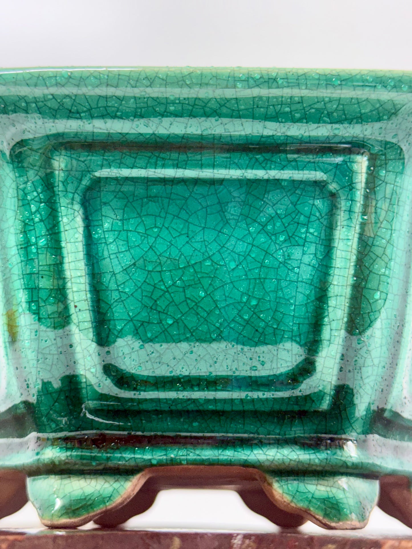 Chinese Yixing Bonsai Pot | Hexagon Green Crackled / Inked Glaze – 21 cm
