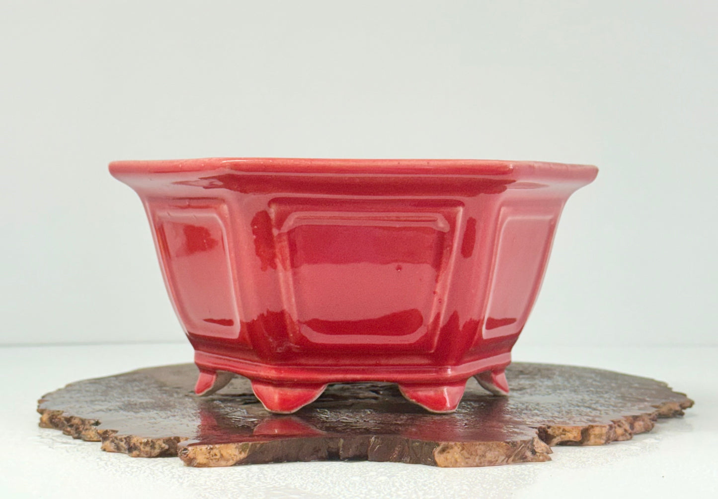 Chinese Yixing Bonsai Pot | Hexagon Red Glaze – 21 cm