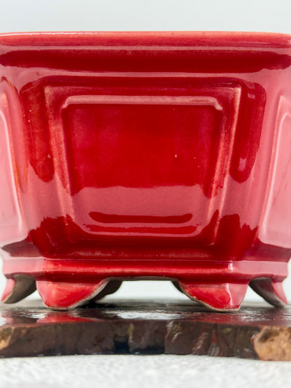 Chinese Yixing Bonsai Pot | Hexagon Red Glaze – 21 cm