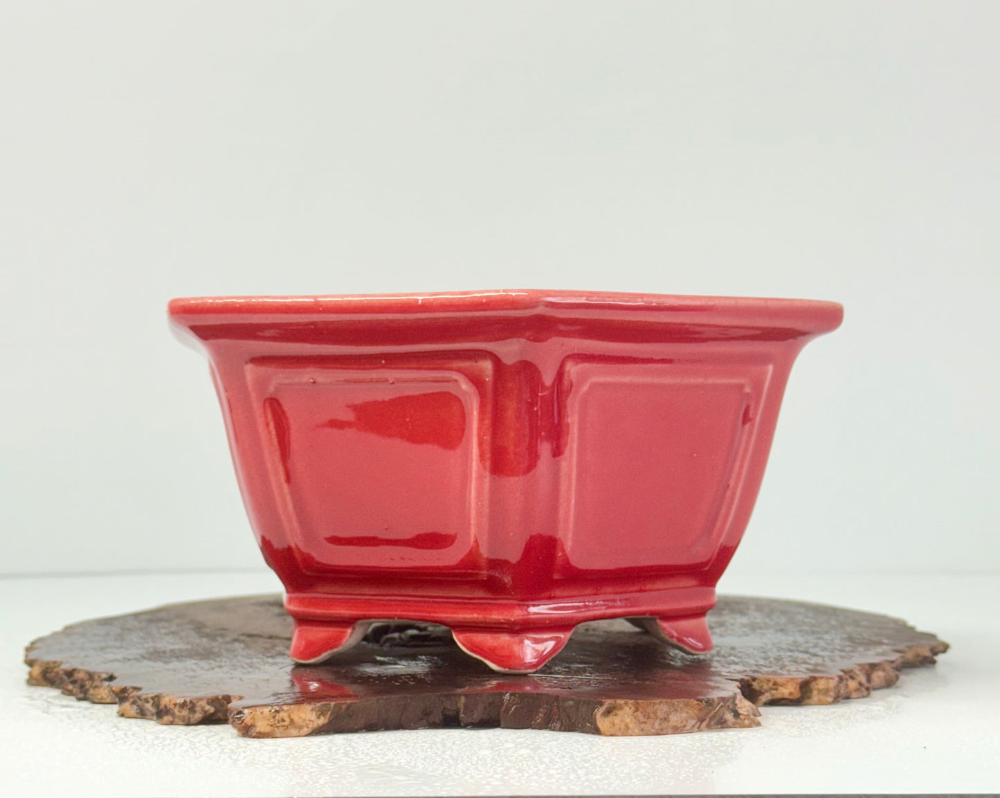 Chinese Yixing Bonsai Pot | Hexagon Red Glaze – 21 cm