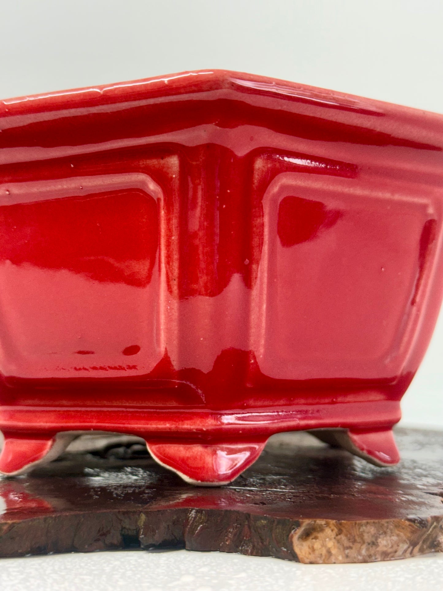Chinese Yixing Bonsai Pot | Hexagon Red Glaze – 21 cm