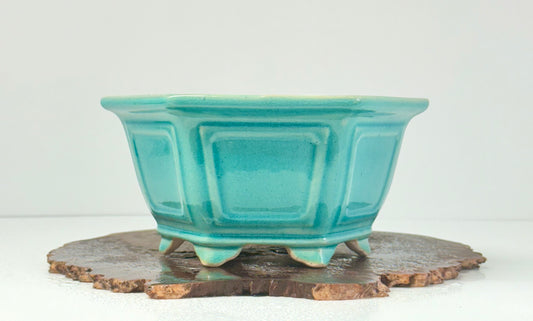 Chinese Yixing Bonsai Pot | Hexagon Turquoise Glaze – 21 cm