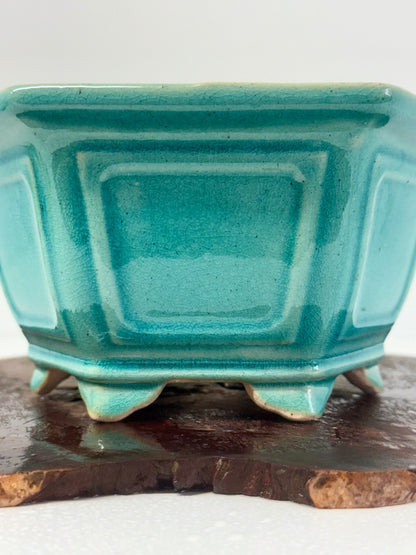 Chinese Yixing Bonsai Pot | Hexagon Turquoise Glaze – 21 cm