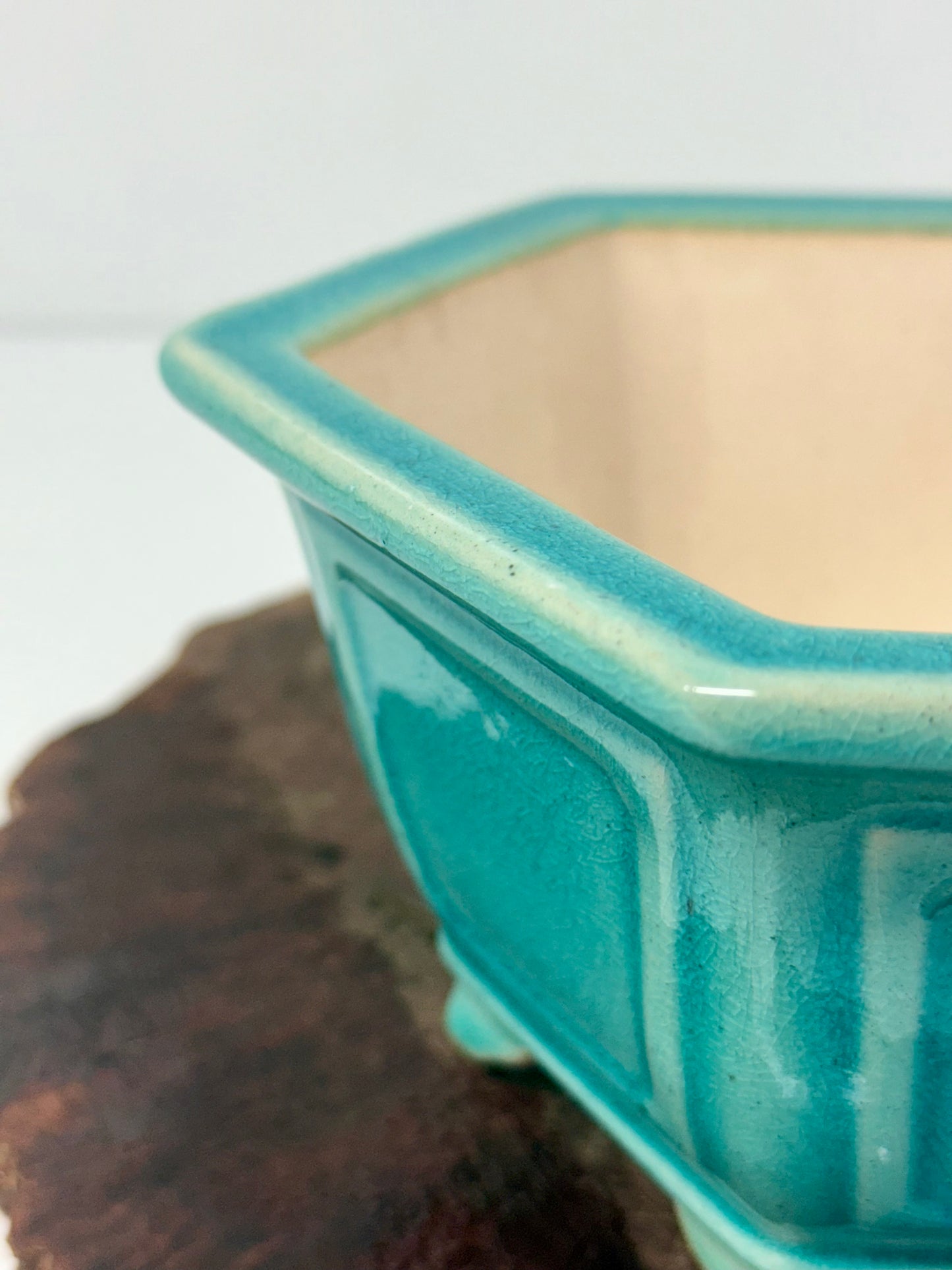 Chinese Yixing Bonsai Pot | Hexagon Turquoise Glaze – 21 cm