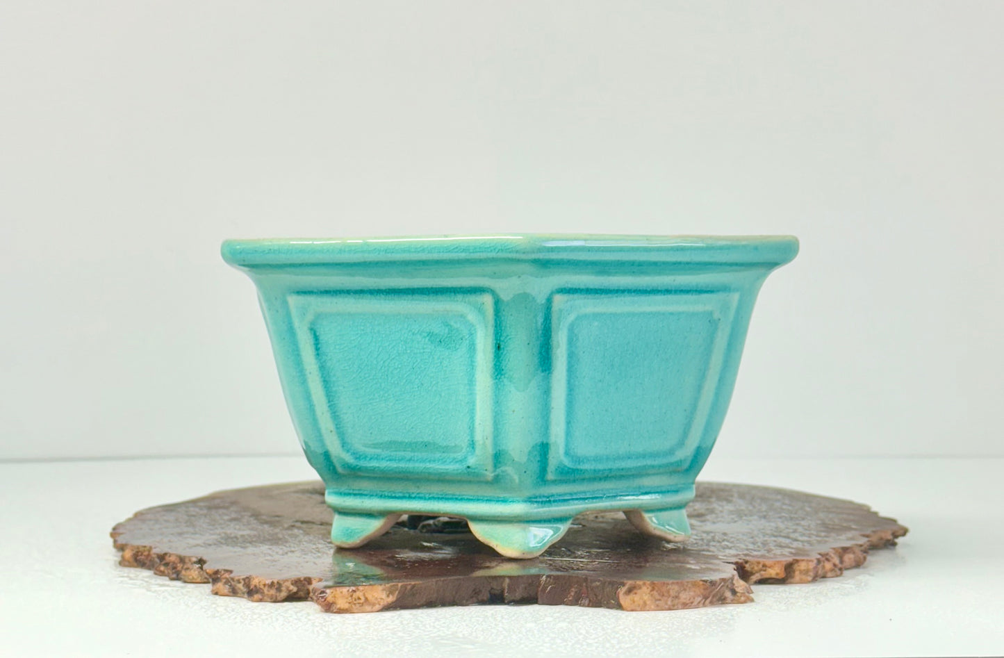 Chinese Yixing Bonsai Pot | Hexagon Turquoise Glaze – 21 cm