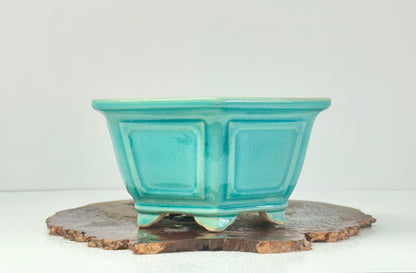 Chinese Yixing Bonsai Pot | Hexagon Turquoise Glaze – 21 cm
