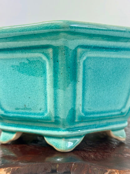 Chinese Yixing Bonsai Pot | Hexagon Turquoise Glaze – 21 cm