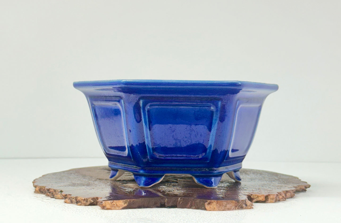 Chinese Yixing Bonsai Pot | Hexagon Dark Blue Glaze – 21 cm