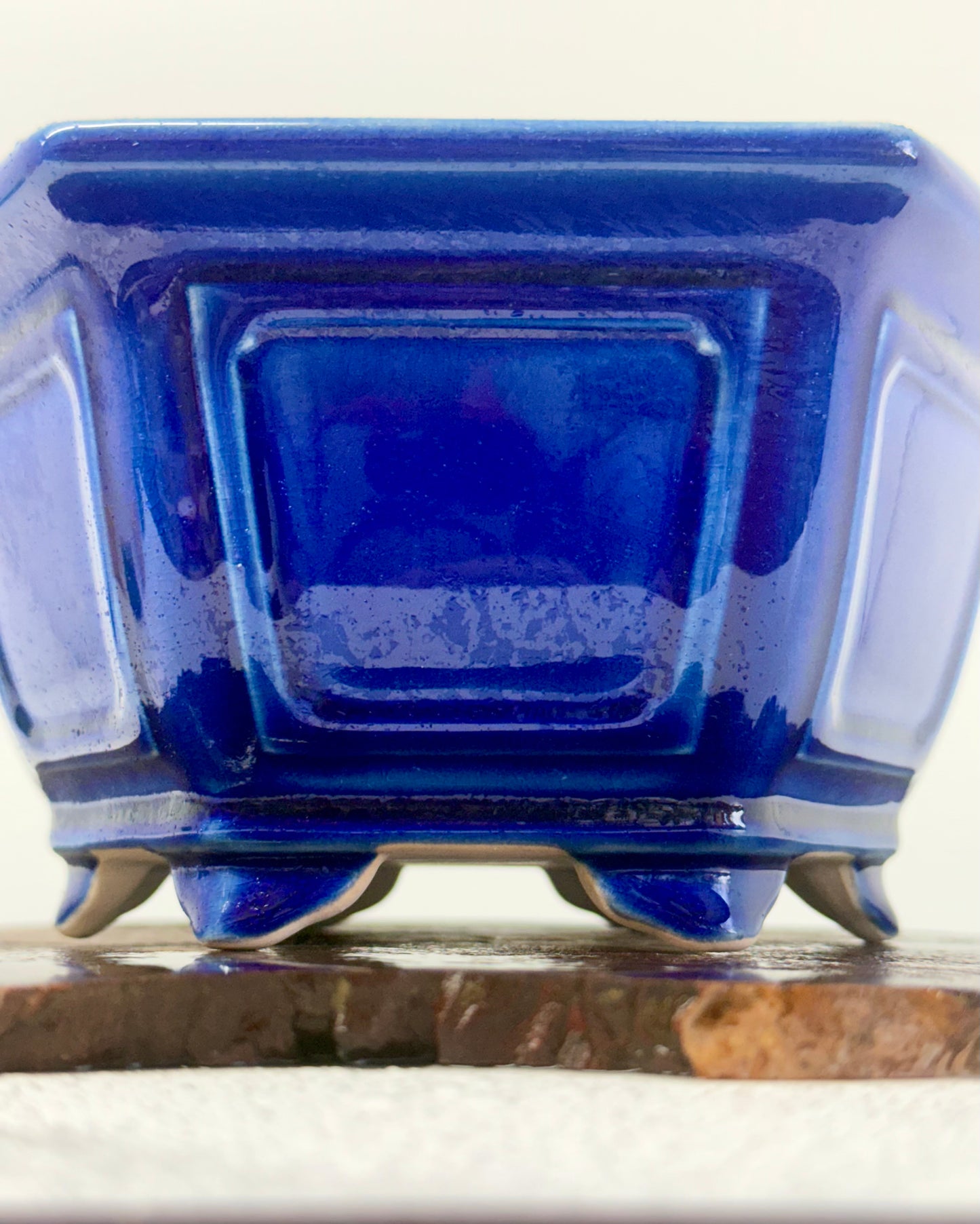 Chinese Yixing Bonsai Pot | Hexagon Dark Blue Glaze – 21 cm