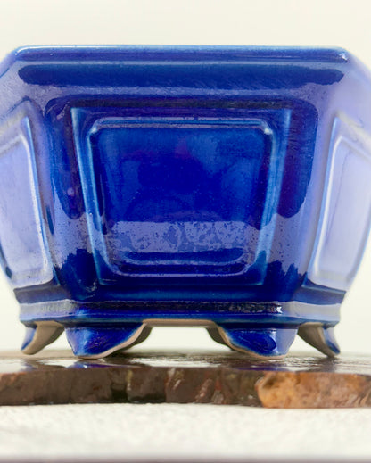Chinese Yixing Bonsai Pot | Hexagon Dark Blue Glaze – 21 cm