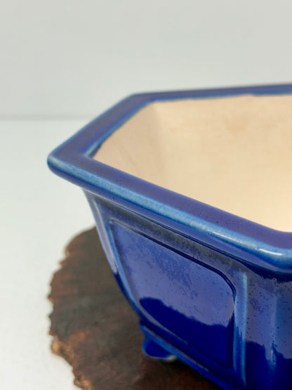 Chinese Yixing Bonsai Pot | Hexagon Dark Blue Glaze – 21 cm