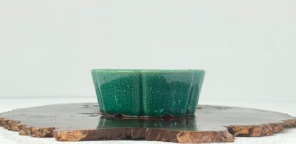 Chinese Yixing Bonsai Pot | Lotus Crackled / Inked Green Glaze – 11 cm